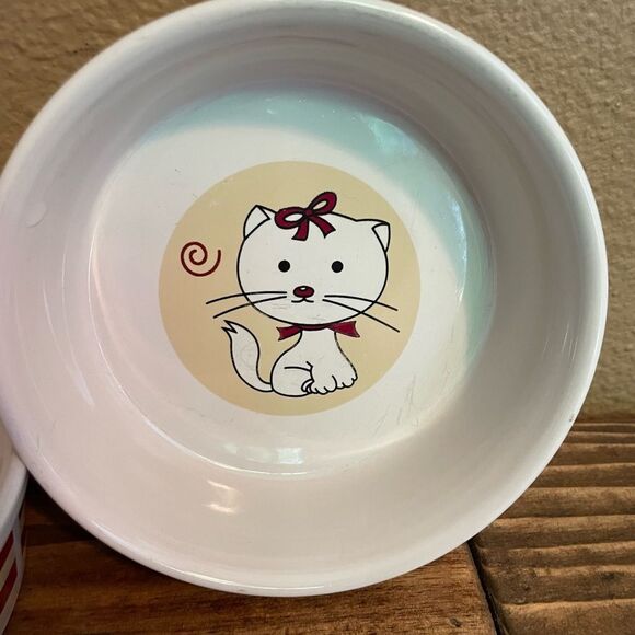 CUTE Cat Food Bowls Target Corporation Striped Vintage Side set of 2! - Picture 3 of 15